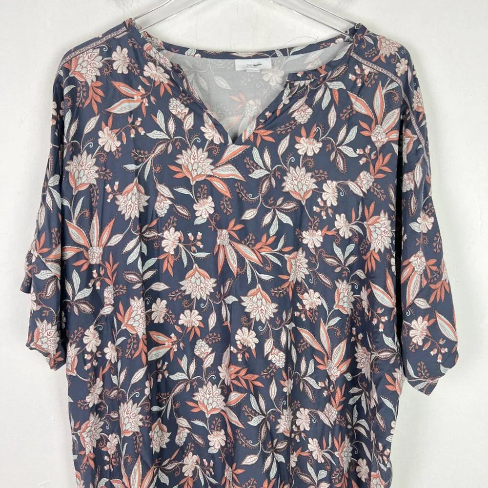 NWOT J. Jill Pure Jill Floral Shirt Dress Short Sleeves Size Large L NEW - Picture 2 of 9
